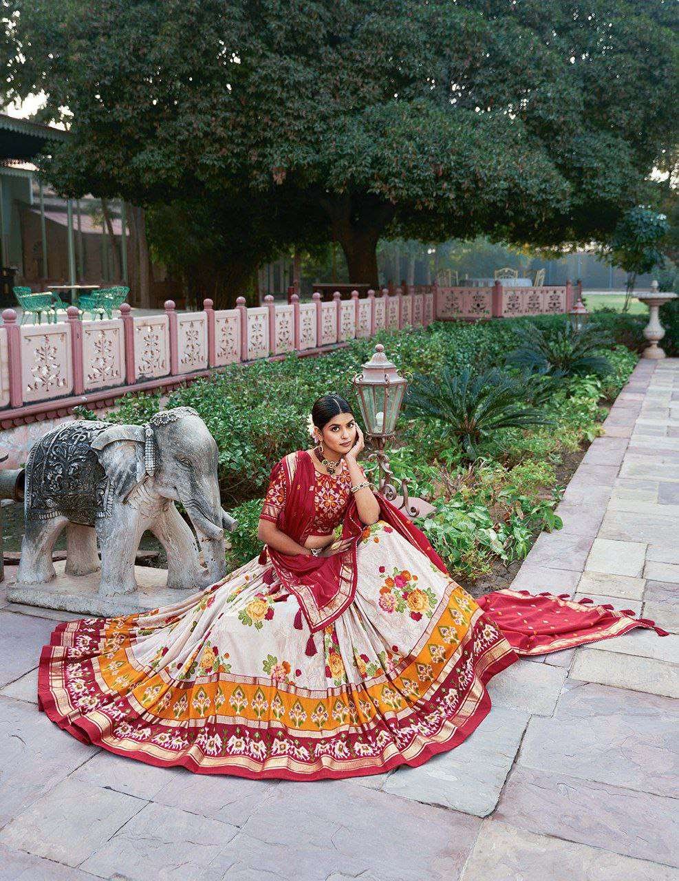 Women's Patola Print Tussar Silk Lehenga Choli Dupatta Set - Image 4